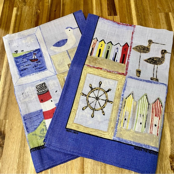 Vintage 100% Pure Irish Linen Tea Towels Made in Ireland “Beside the Seaside” - Picture 1 of 11